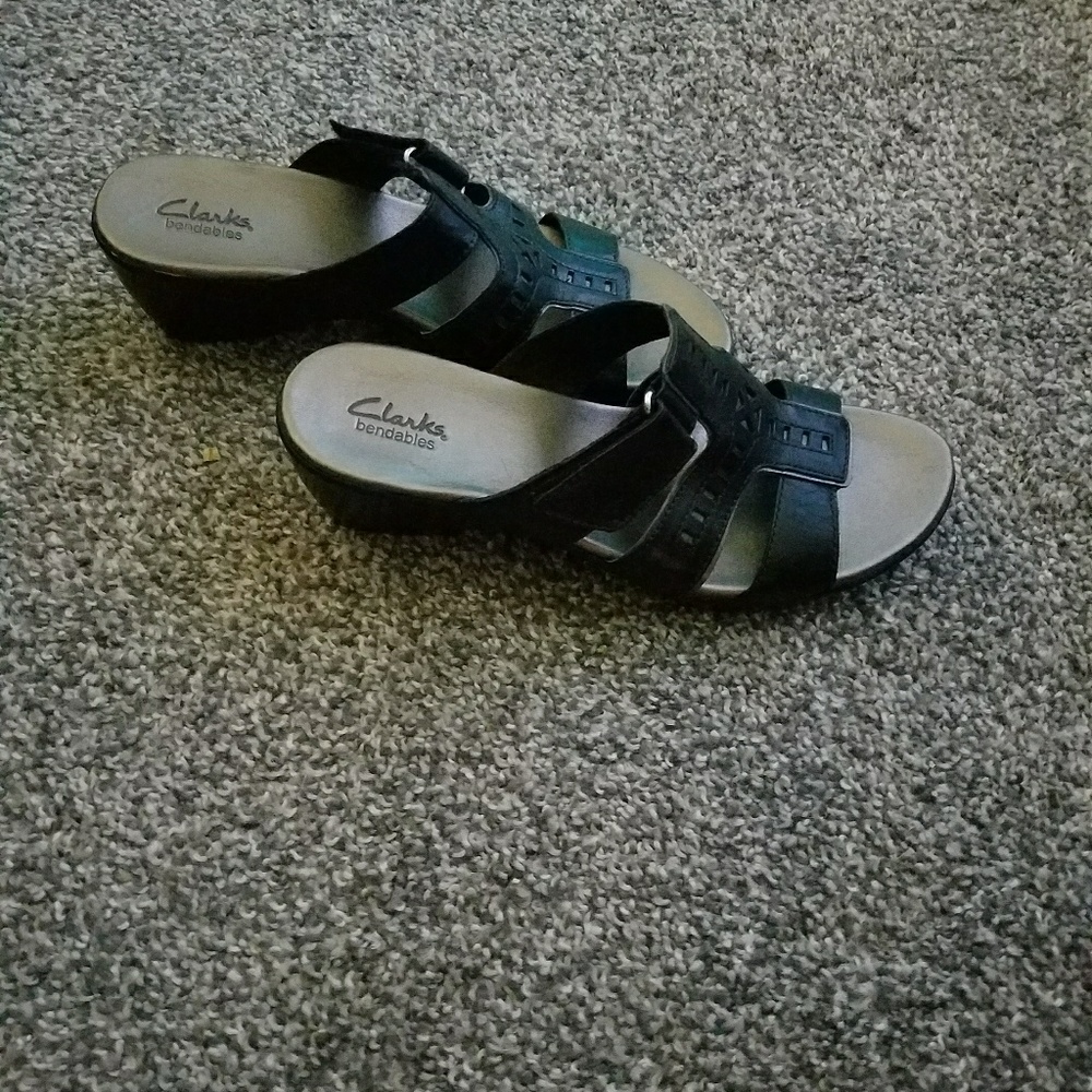 Clark's sandal slip on wedge heels